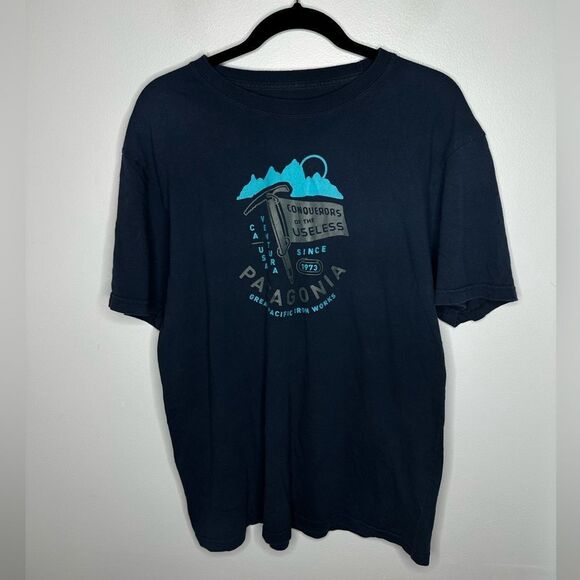 Patagonia Great Pacific Iron Works T Shirt Medium Navy Blue - Picture 1 of 3